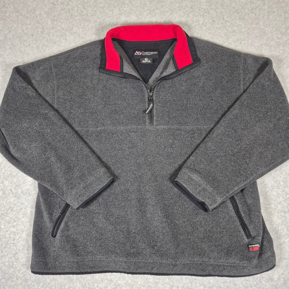 Vintage Outersport Fleece Pullover Mens XL Gray 1/4 Zip OT 2000 Mock Neck Jacket